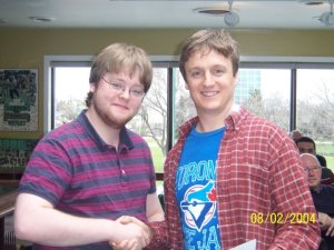 Alan Long awarding Charlie 3rd place in the SPC's 24hr Playwriting Competition 